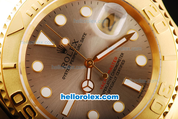 Rolex Yachtmaster Swiss ETA 2836 Automatic Movement Full Gold Case/Strap with Silver-Grey Dial and White Hour Marker - Click Image to Close